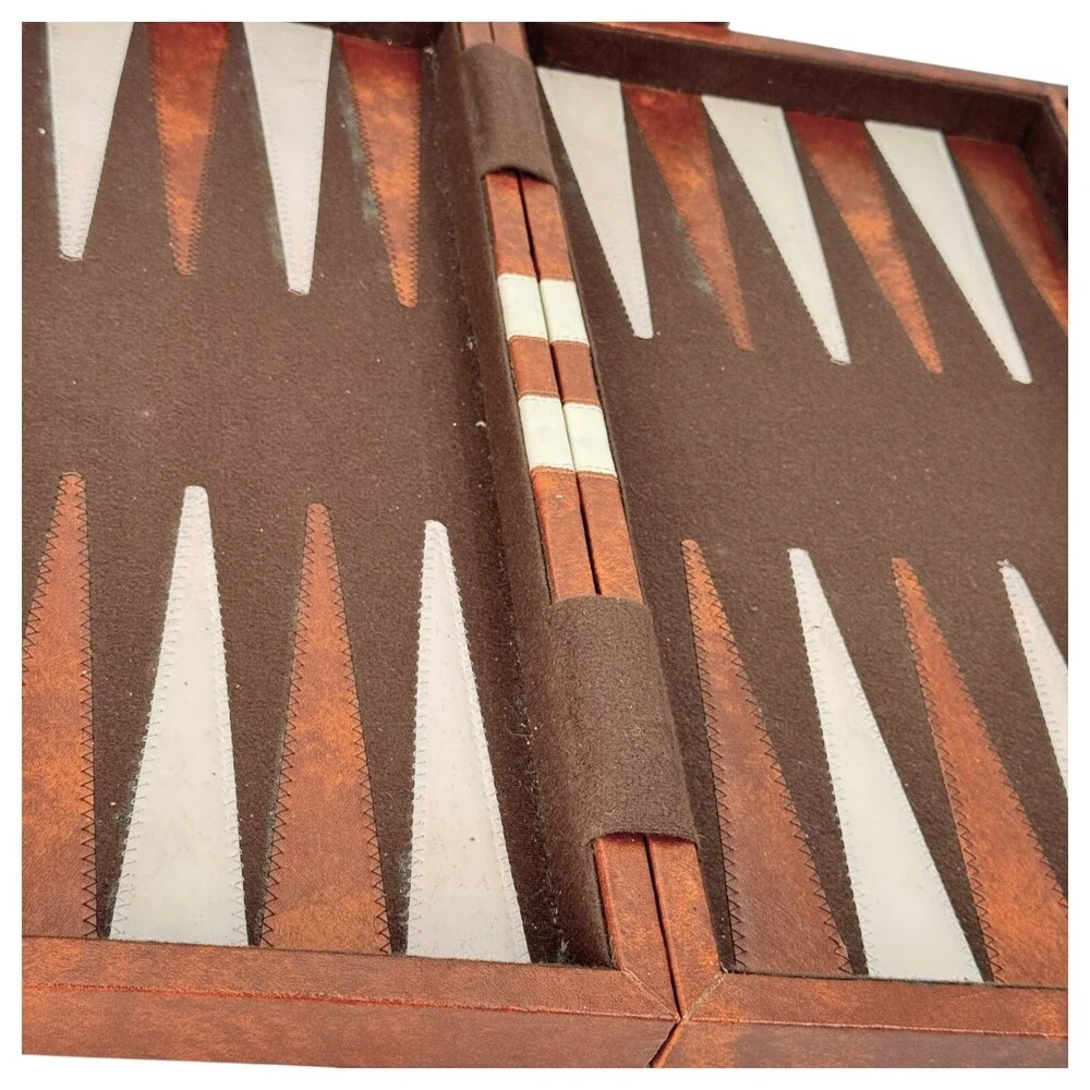 Extra Large Backgammon Game Set Brown White Checkers Leatherette Case Complete - Picture 4 of 9